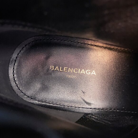 Balenciaga Women’s Black Leather Block Heel Ankle Boots Logo Size EU 38 US 8 - Picture 13 of 16